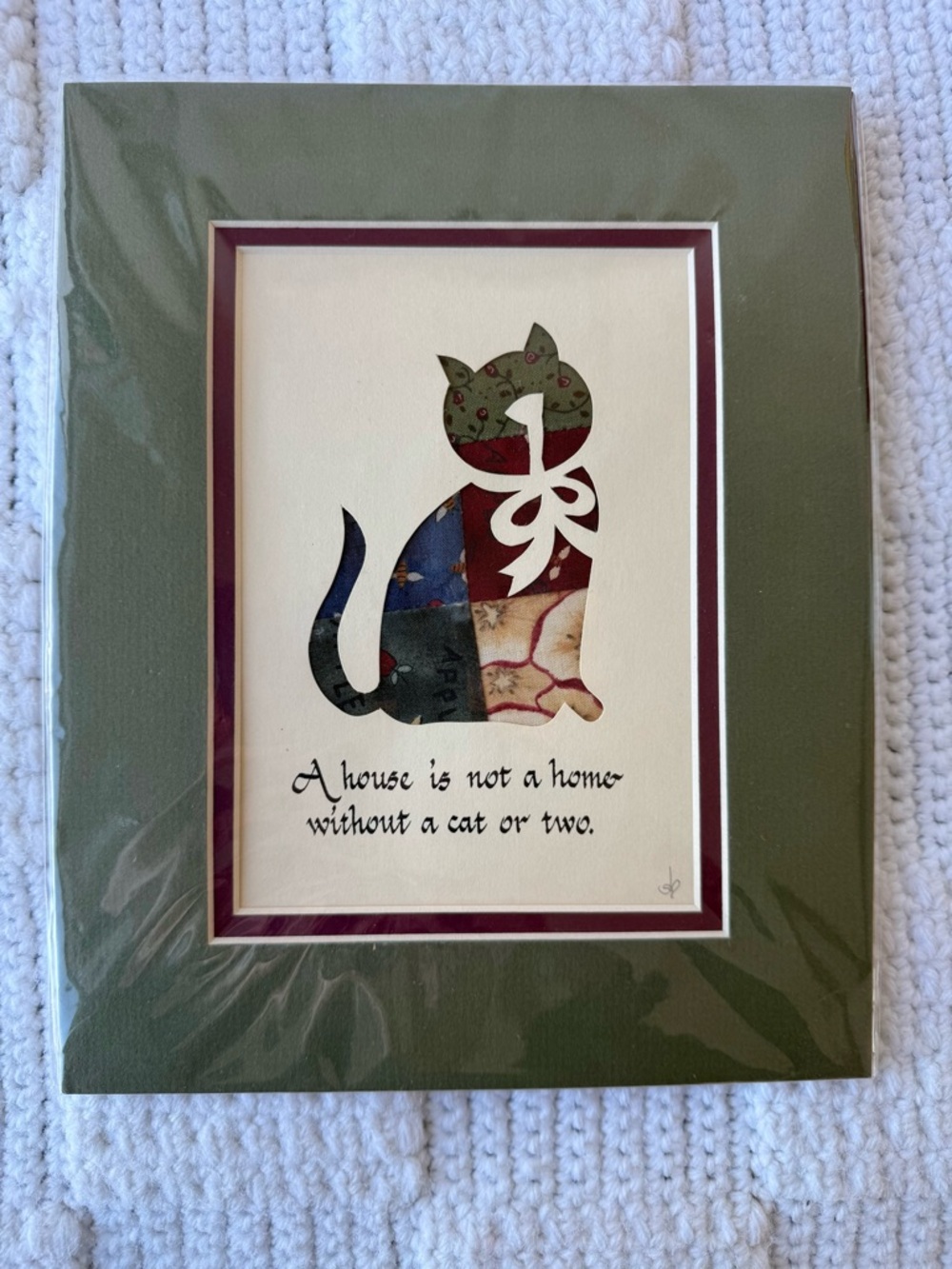 Vintage Cut Out Applique Quilted Cat Wall Art Original Signed